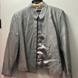 Pamela McCoy Lt Gray Embroidered Leather Jacket  Brand new w/ tags.